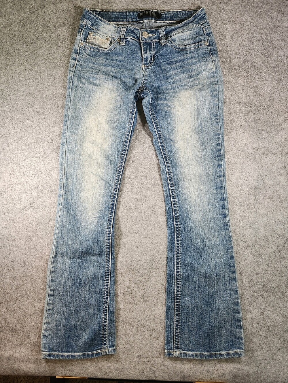 Rue21 Premier Light Blue Bootcut Jeans Y2k Low Rise Embellished Pockets Size 5/6